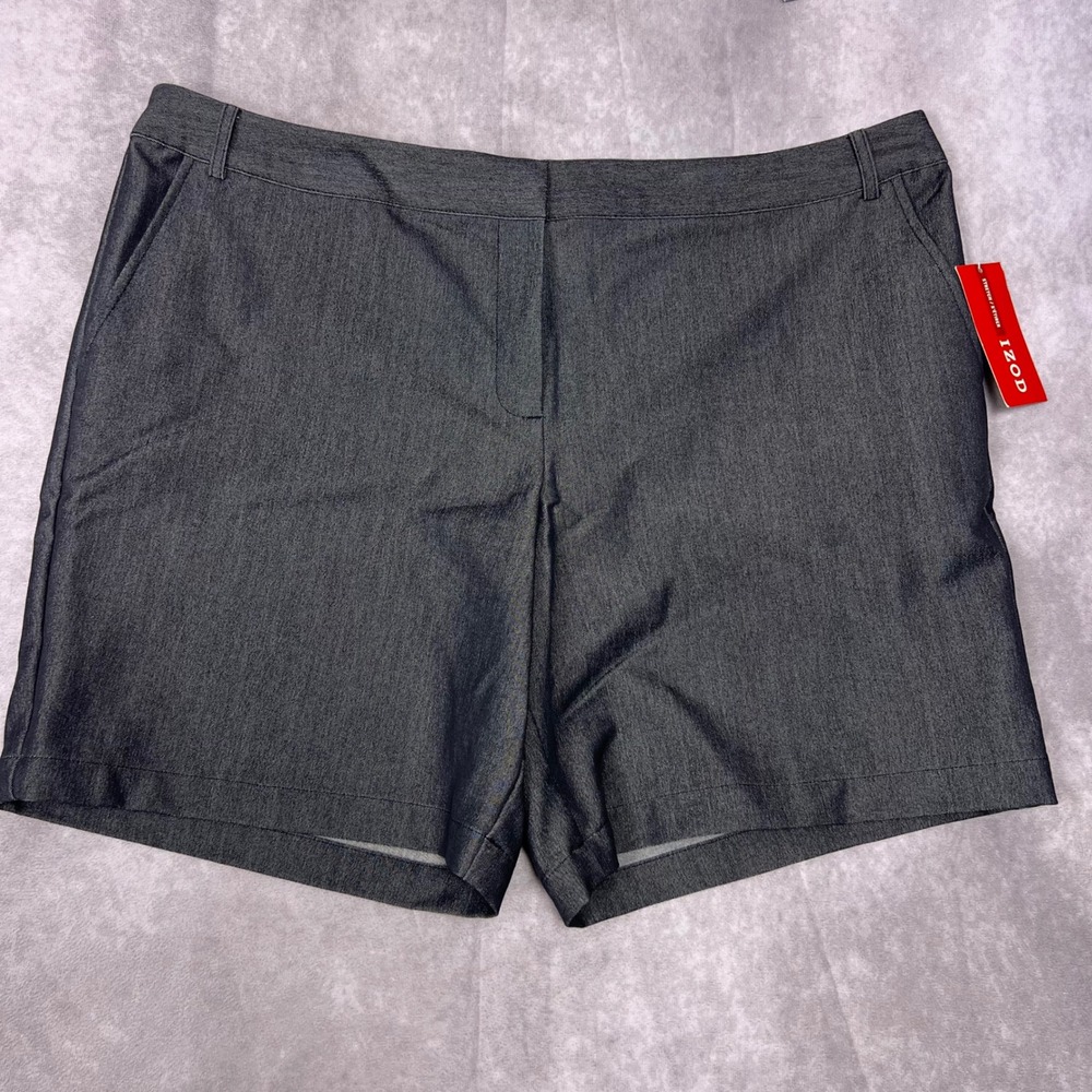 IZOD Shorts Womens 18 Gray New Stretch Flat Front Casual Denim Texture